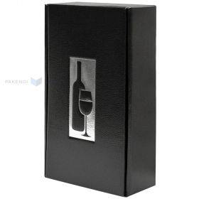 Lahjalaatikko 2:lle viinipullolle, 185x90x340mm, musta, hopeinen viini ja lasi