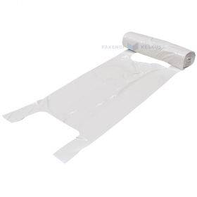 White plastic T-shirt bag in roll 30+18x60cm, 50pcs/roll