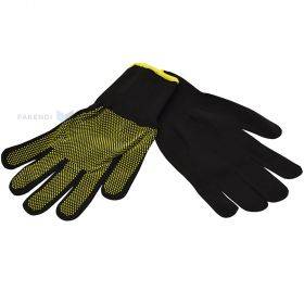 Black nylon gloves on palm yellow micro dots nr.8