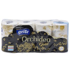 3-kerroksinen wc-paperi Grite Orchidea Gold 9,6cm leveä, 21,25m / rulla 8 rullia / pakkaus