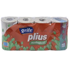 3-kerroksinen wc-paperi Grite Plius Ecological 9,2cm leveä, 14,85 m / rulla 8 rullia / pakkaus