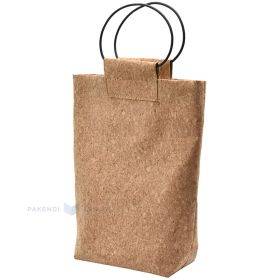 Natural cork gift bag with leather handles 20+6x23,5cm