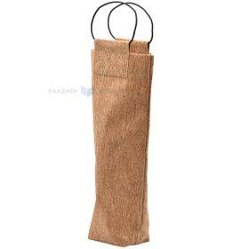 Natural shiny cork gift bag for wine with leather handles 9+7,5x34cm