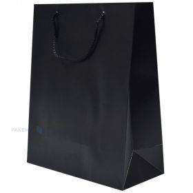 Matte black paper bag with rope handles 26+12x32cm