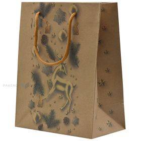 Tree branches and deer kraft paper bag with rope handles 18+10x23cm