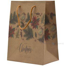 Tree branches and Chistmas star kraft paper bag with rope handles 18+10x23cm