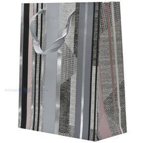 Different types of stripes paper bag with ribbon handles 26+12x32cm