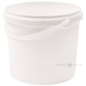 Bucket, white, with handle, 5000ml / 5L, diam.220mm