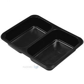 Black 2-compartment food tray 227x178x40mm