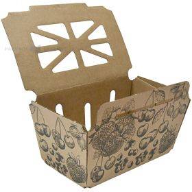 Berries print corrugated carton box for berries with attached lid 500ml / 0,5L 183x112x84mm