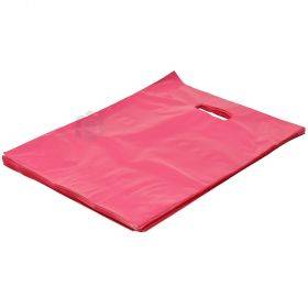 Pink plastic bag with punch hole handle 30x40cm, 100pcs/pack