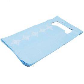 National print light-blue plastic T-shirt bag 32+2x10x64cm, 50pcs/pack