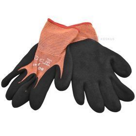 Orange akryl and spandex gloves on palm coarse nitrile rubber with light fleece lining nr. 9