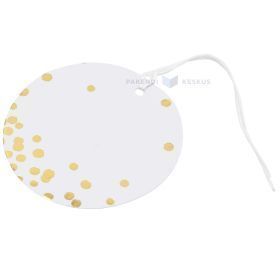 White with golden dots print carton label with string diam. 60mm, 10pcs/pack