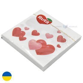 2-layered white napkin with red hearts 33x33cm, 20pcs/pack
