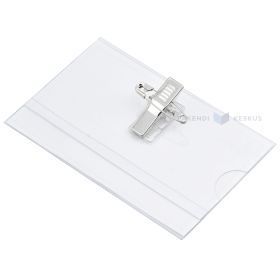 Transparent name tag holder with pin and clamp 90x54mm