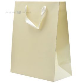 Ivory white paper bag with ribbon handles 26+12x32cm