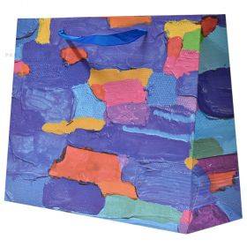 Oil paint splashes print paper bag with ribbon handles 41+13x31cm