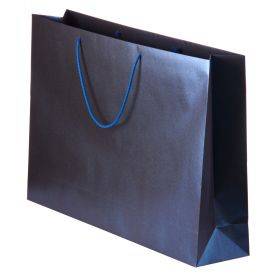 Glittery blue paper bag with rope handles 56+13x39cm