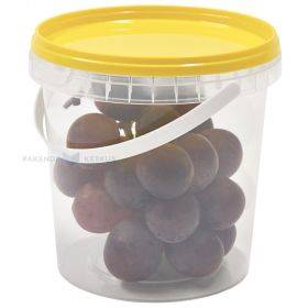 Transparent bucket with yellow lid with handle 770ml / 0,77L mark W
