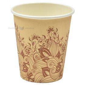 Kahvimuki paperinen  ruskea kukka kuviolla 250ml, 50kpl / pakkaus