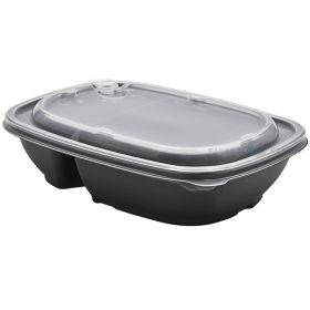 Ruokarasia, PP, 650+250ml, 23x17x5cm,musta,2-osainen+kirkas kansi, PP, 50xkonepesu,50kpl/pkt